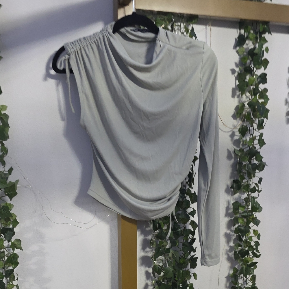 Zara Light Gray Draped Blouse